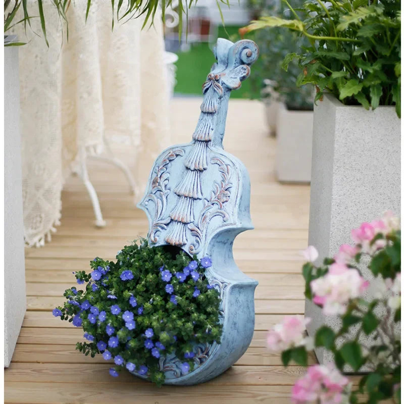Modern Violin Planter Flower Pot for Balcony and Garden