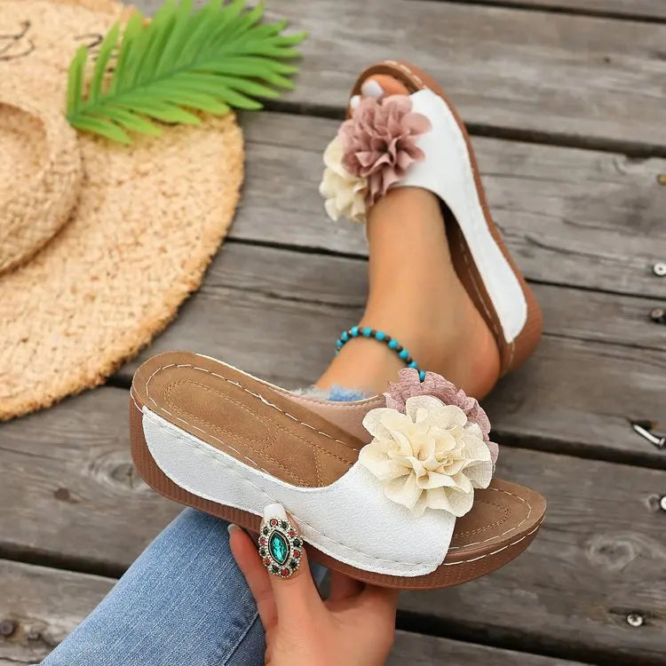 Comfortable Flower Wedge Sandals for Women by MALEY LifeStyle