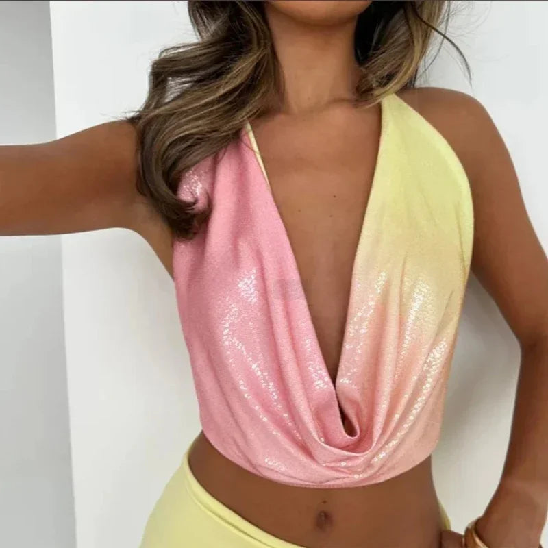 Chic Sequined Halter Skirt Set for Women Party Outfits