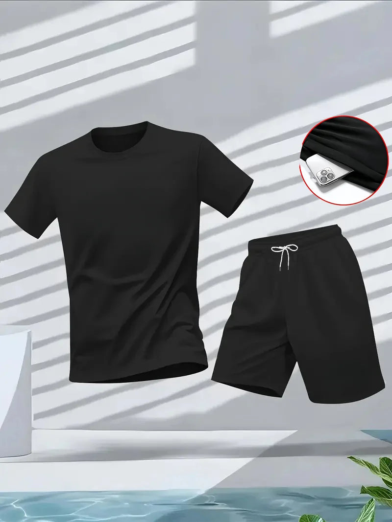 Men's Casual 2pcs Suit Set for Summer Sports Activities