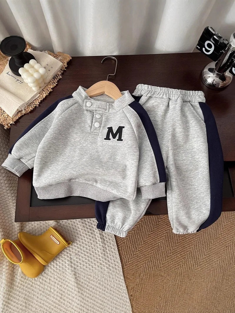 Boys Long Sleeve Turtleneck Sweatshirt Set for Spring Autumn