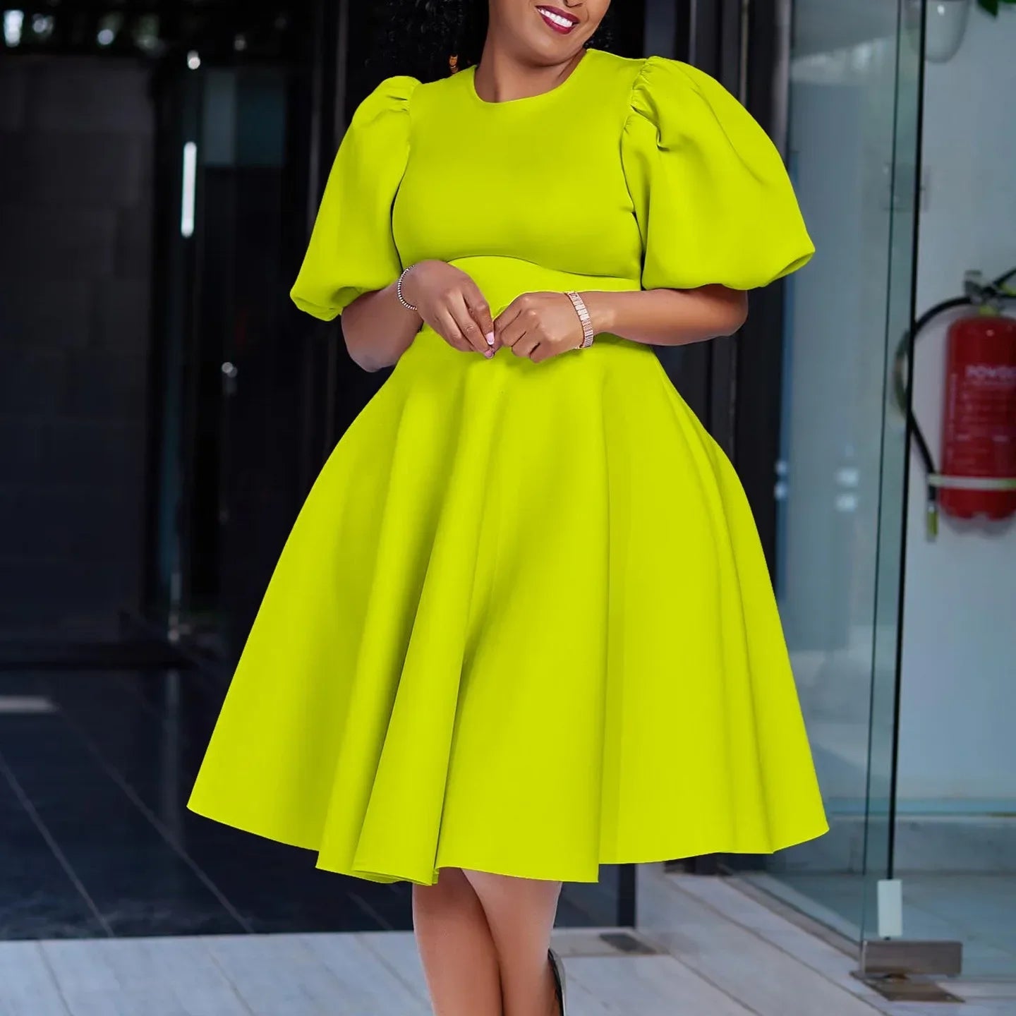 Luxury Polyester A-Line Dress with O Neck for Women
