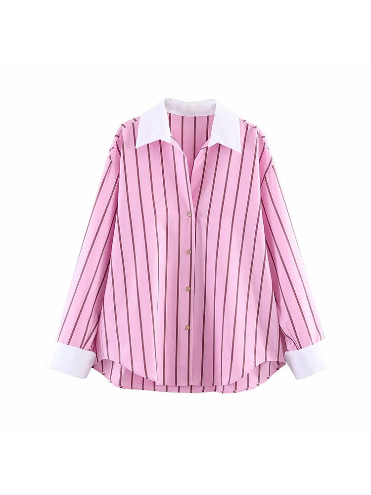 Elegant Women's Color Block Blouse in Durable Polyester