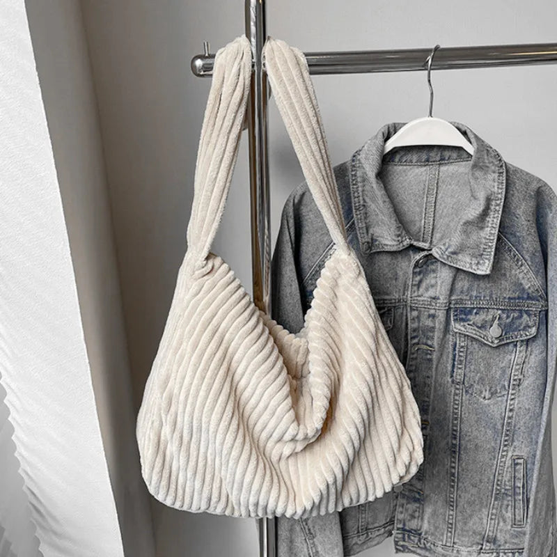 Corduroy Winter Tote Bag for Women Stylish Shoulder Bag