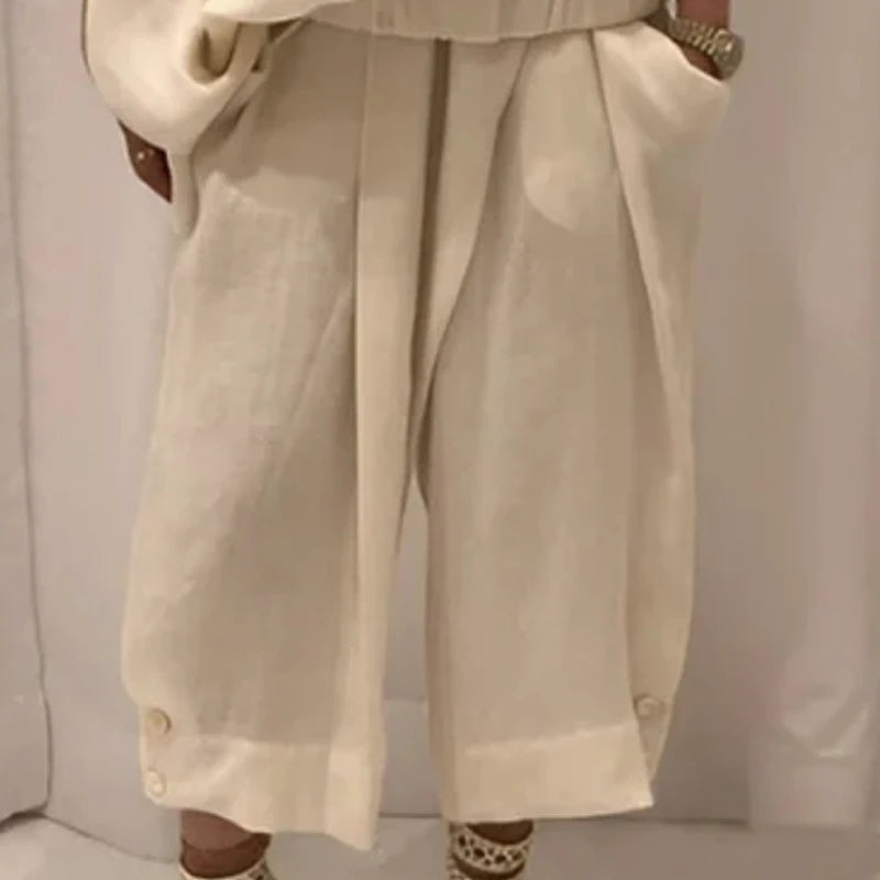 Women's Casual Cotton Two Piece Set with Wide Leg Pants