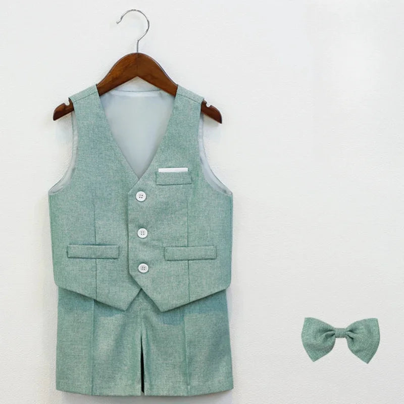 Boys Elegant Formal Vest Shorts Suit Set for Summer Events