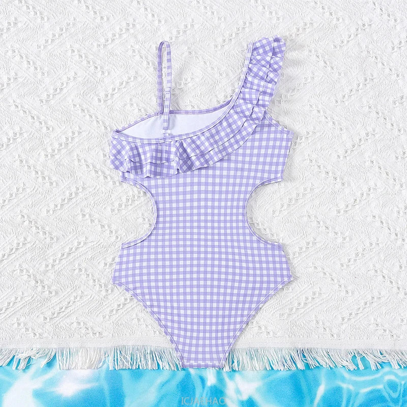 Girls One Shoulder Ruffle Swimsuit in Floral Polyester
