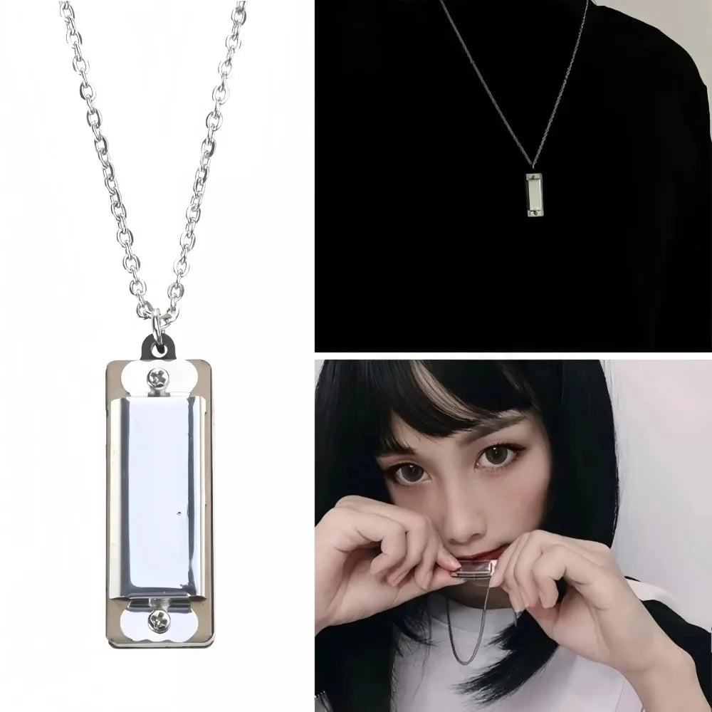 Mini Harmonica Necklace For Men Women Creative Musical Pendant Can Blow Sound Fashion Niche Design Jewelry
