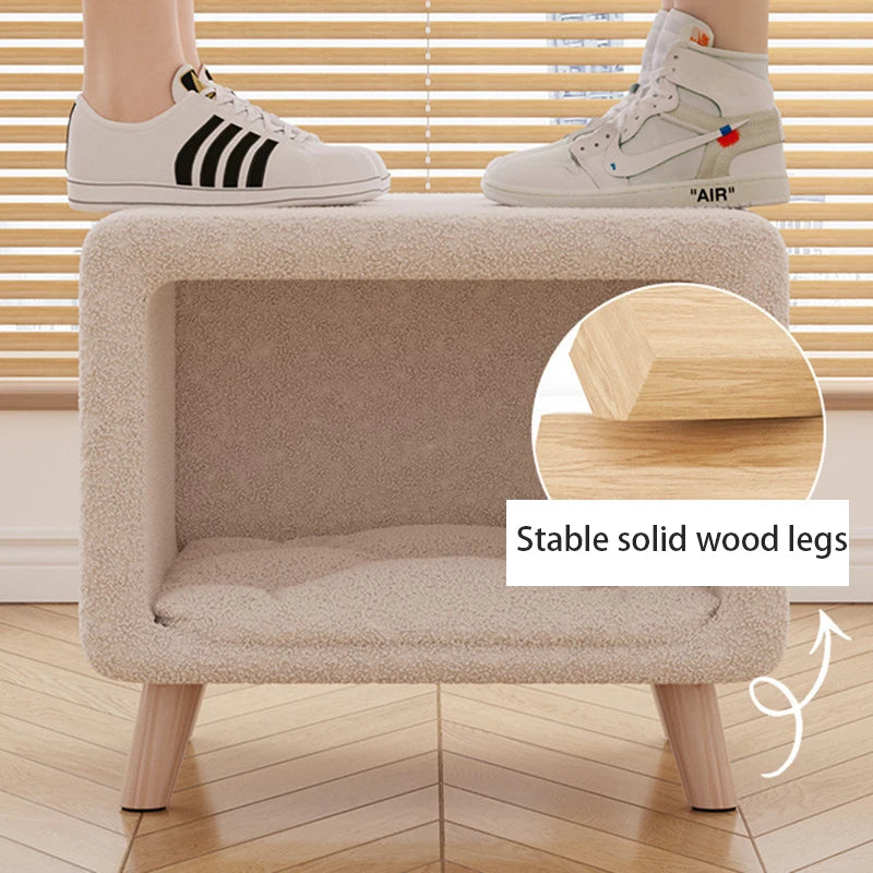 Modern Wood Nightstand with Flannel Storage in Minimalist Style