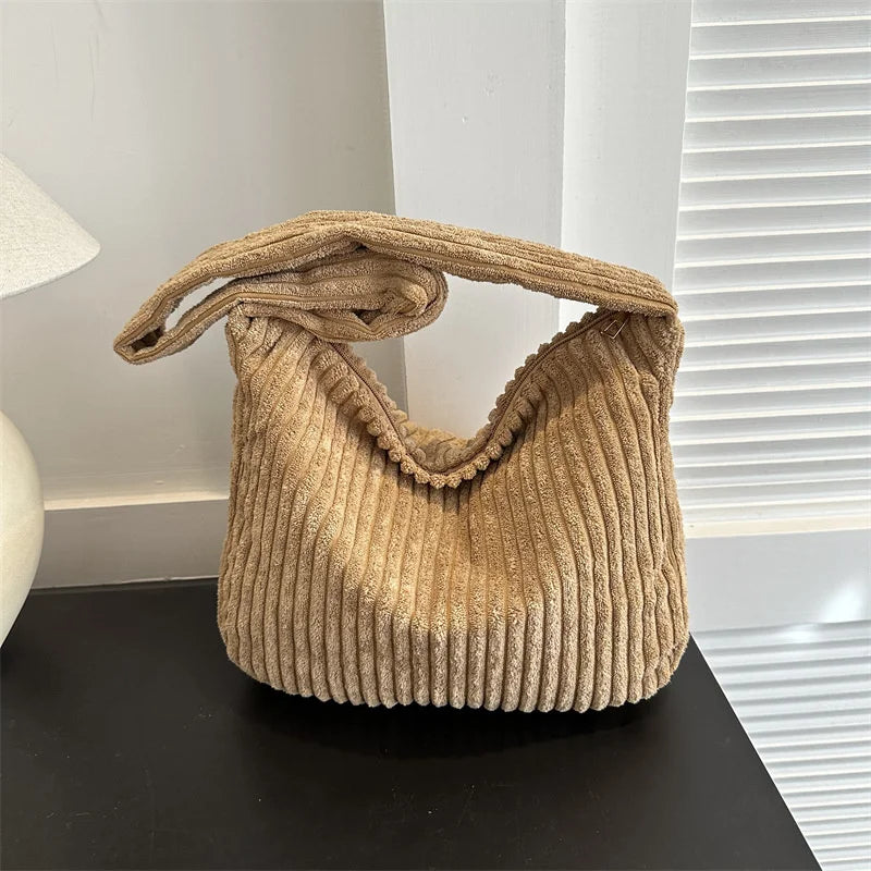 Corduroy Winter Tote Bag for Women Stylish Shoulder Bag