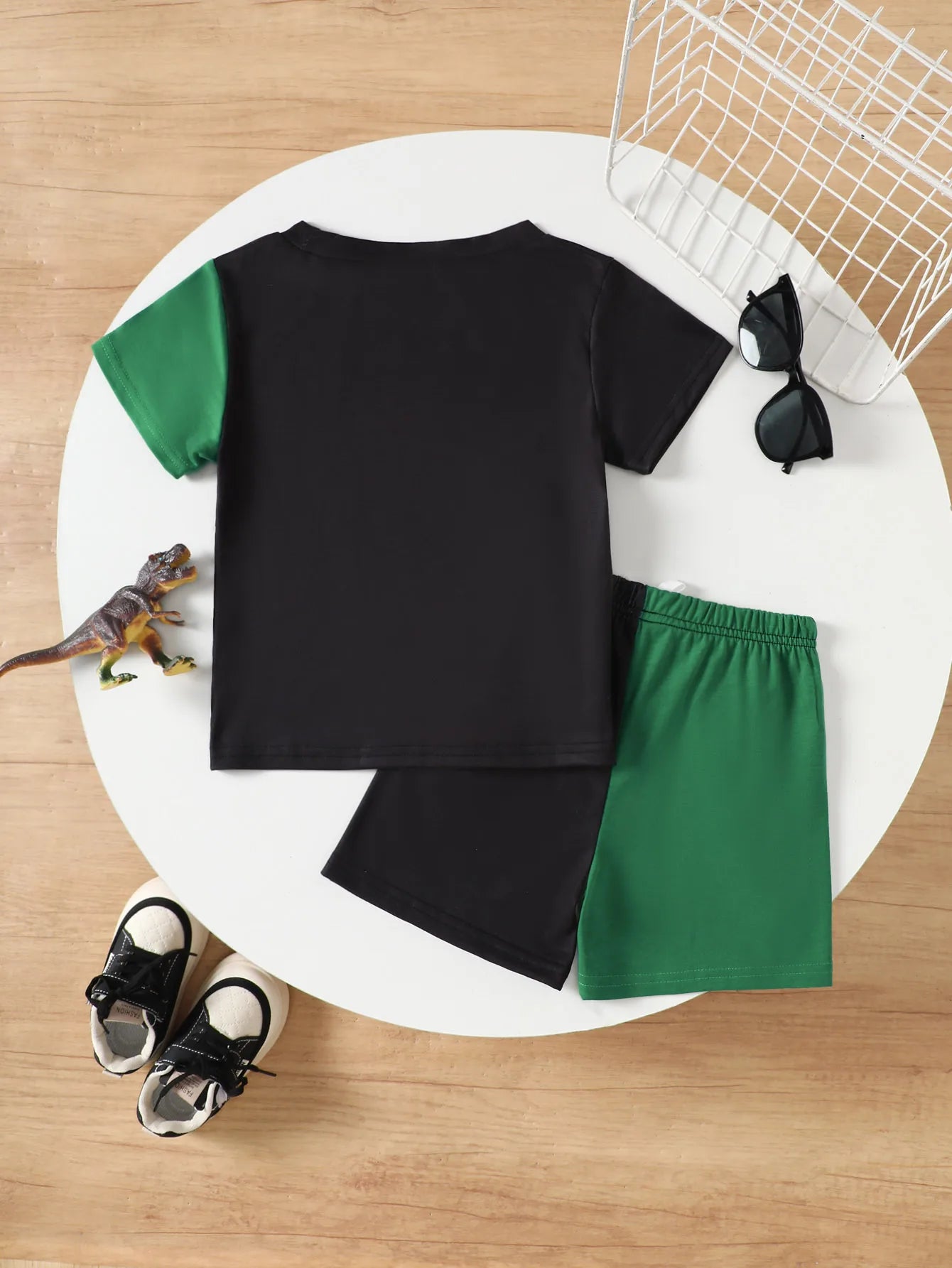 Boys Dinosaur ROAR Print Color Block Summer Outfit Set