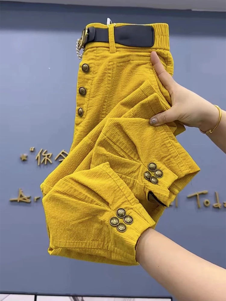 Women's Corduroy Harem Pants in Solid Color for Casual Wear