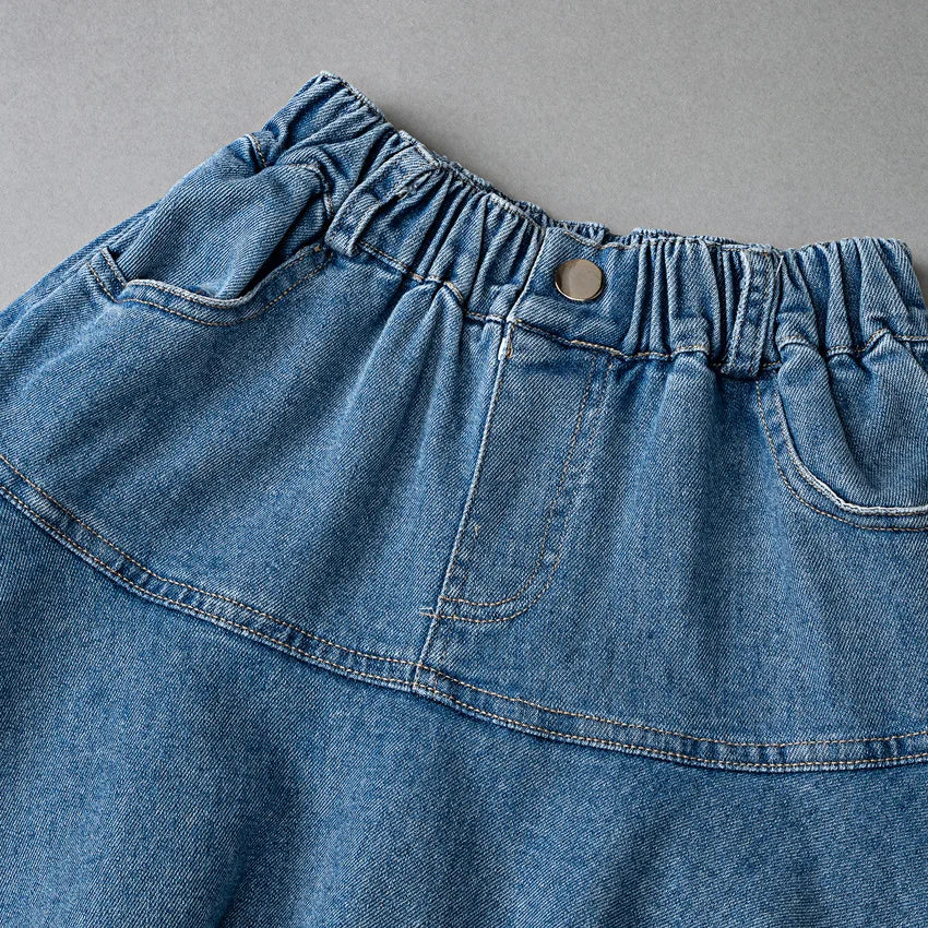 Girls Blue Cotton Denim Ruffle Skirt for Casual Summer Wear