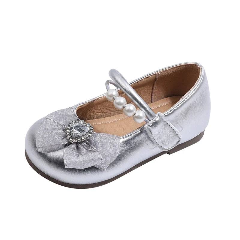 ZOCI Girls Bow Leather Casual Shoes for 4-6 Year Olds