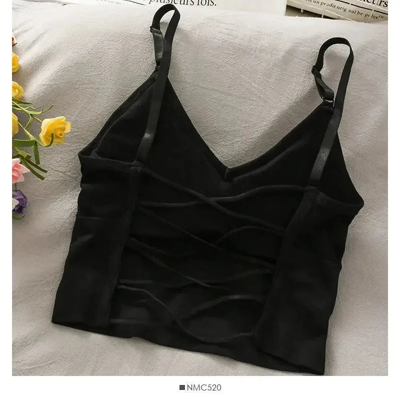 Backless Women's Tank Top with Built-In Bra for Summer