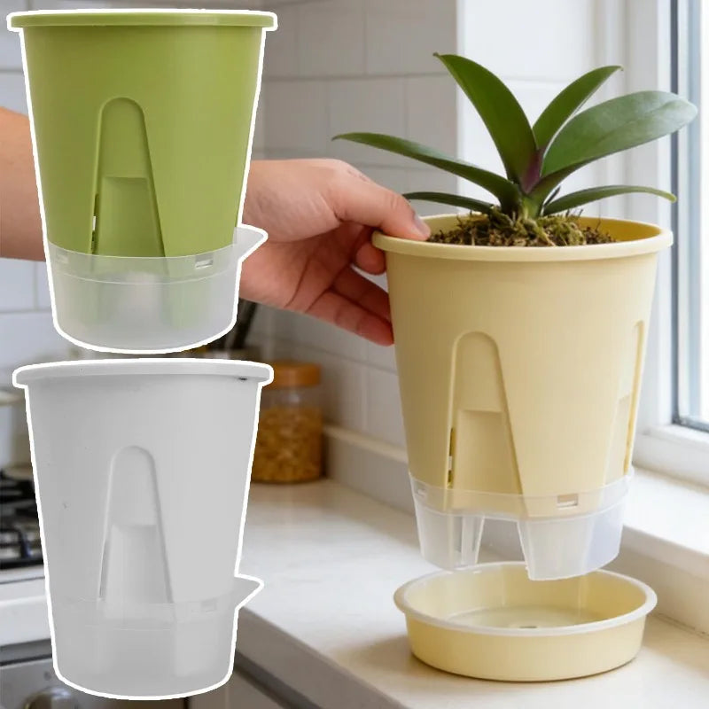 Self Watering Plastic Planter Pot Tray for Outdoor Plants