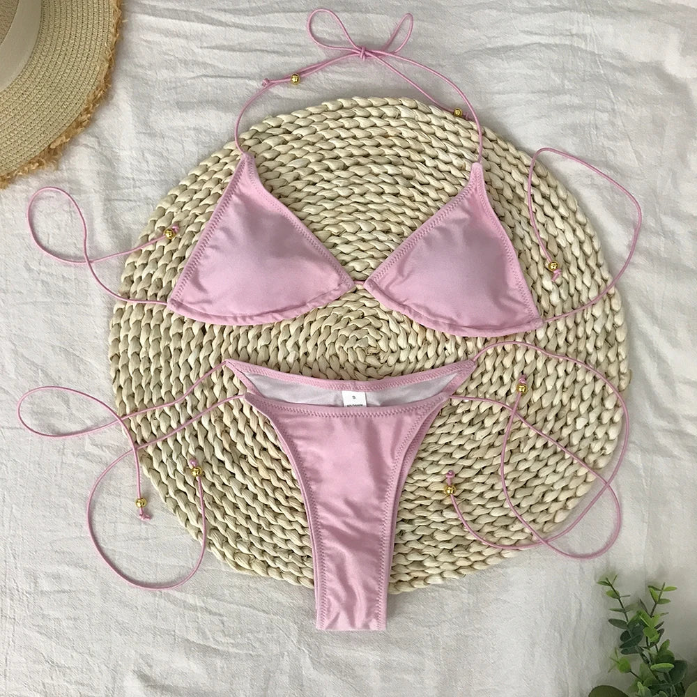 Micro Bikini Set for Women in Solid Polyester with Low Waist