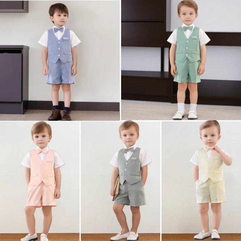 Boys Elegant Formal Vest Shorts Suit Set for Summer Events