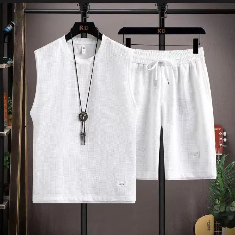 Mesh Quick Drying Casual Gym Vest and Shorts Set for Men 3XL