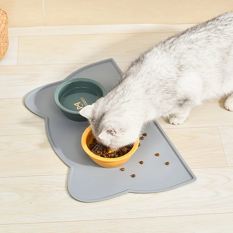 Adorable Cat-Shaped Non-Slip Pet Placemat for Clean Feeding
