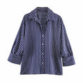 Stylish Women Striped Blouse with Turn-Down Collar