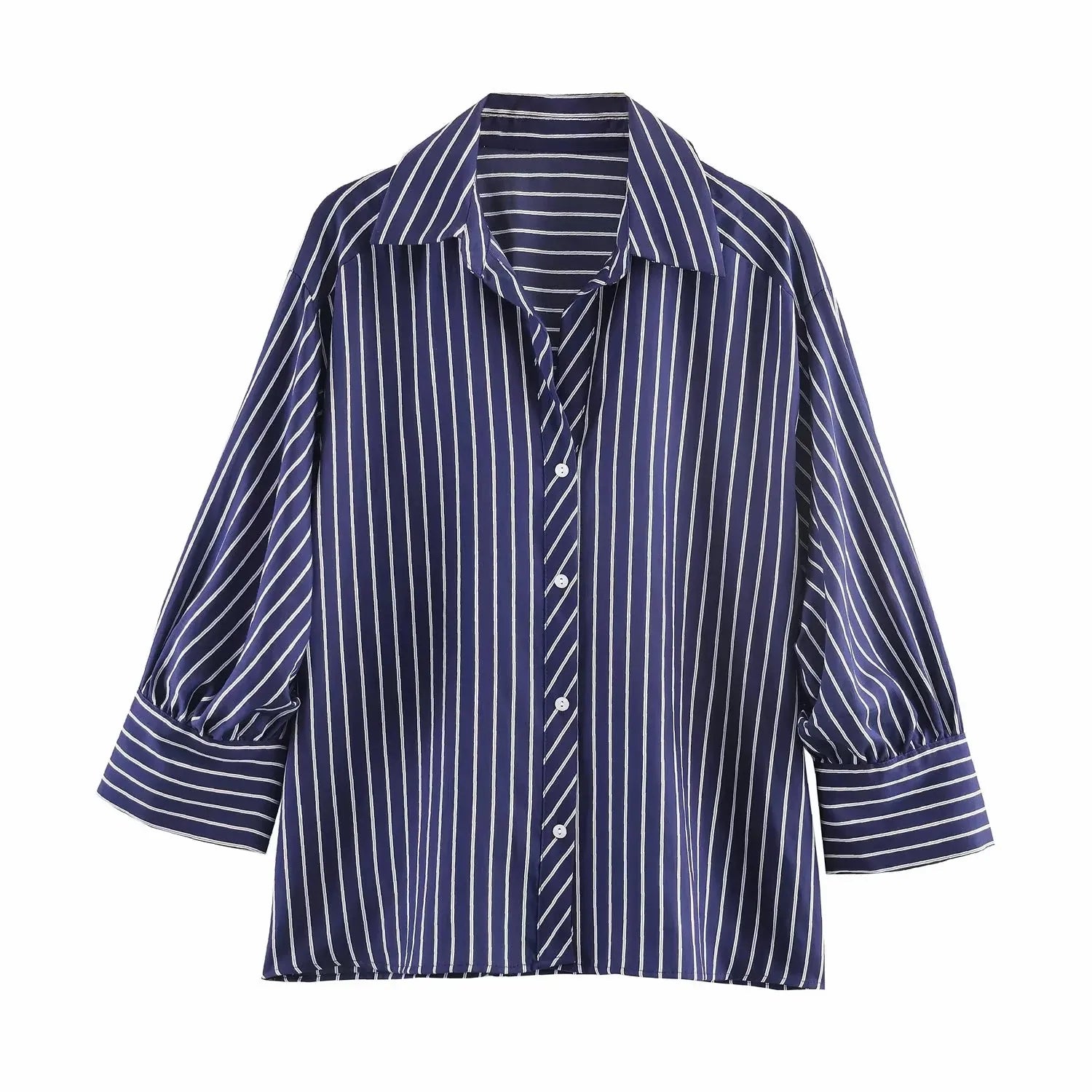 Stylish Women Striped Blouse with Turn-Down Collar