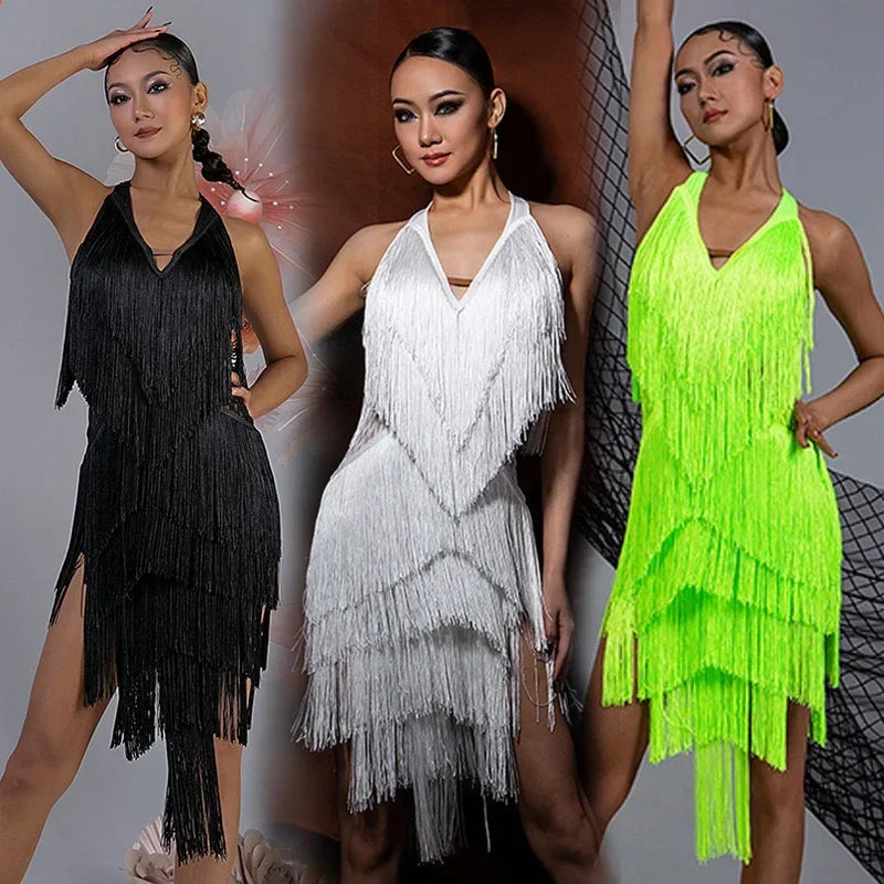 Elegant Black Backless Fringe Dress for Latin Dance Competitions