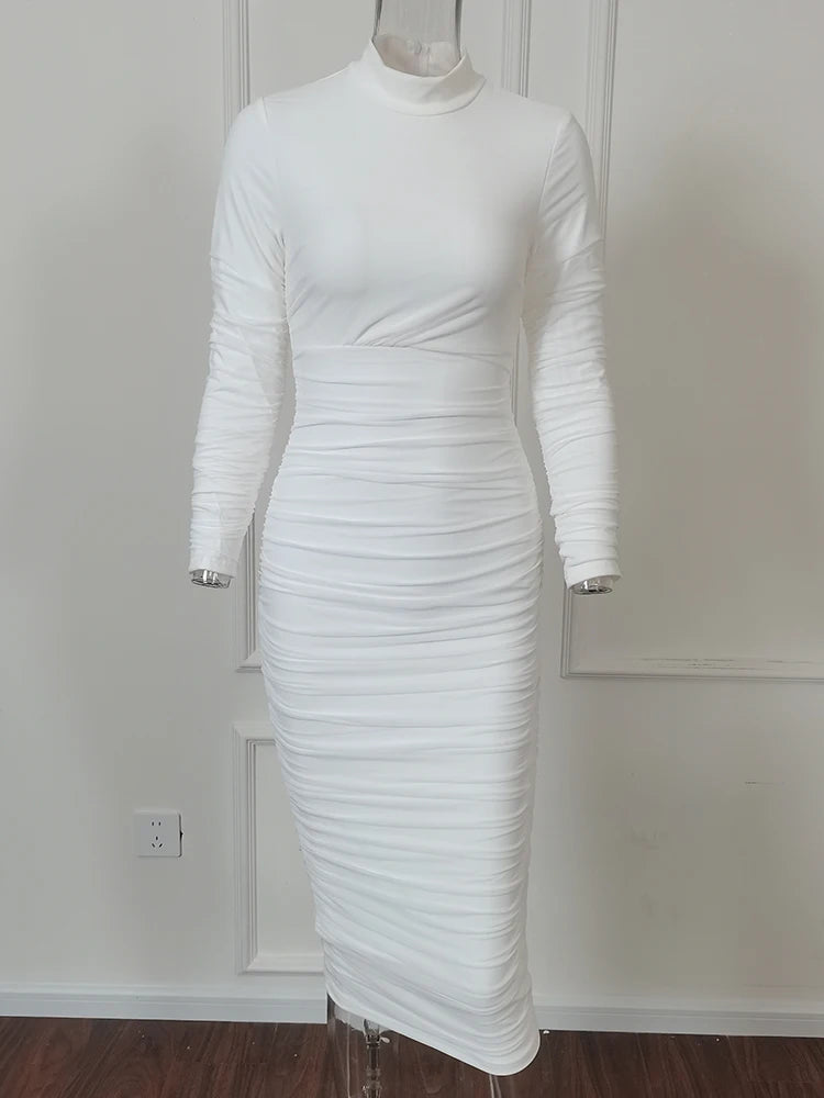 Elegant Long Sleeve Bodycon Dress for Women in Solid Color