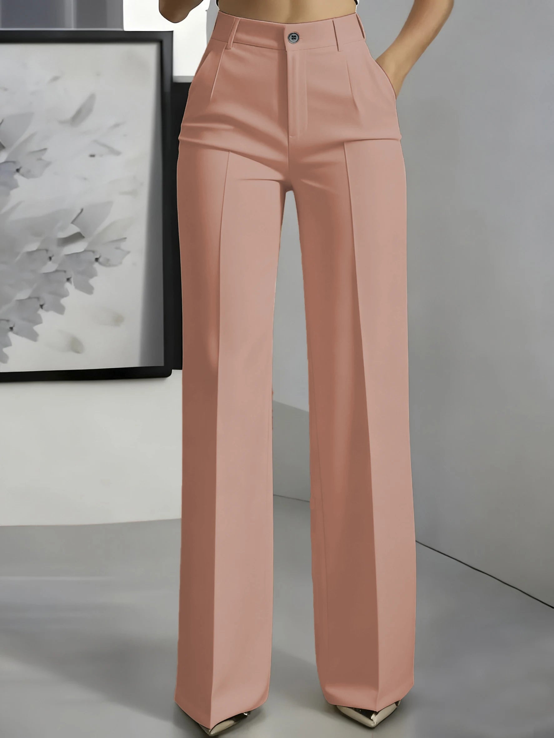 2026 Women's High-Waisted Draped Suit Pants in Solid Twill