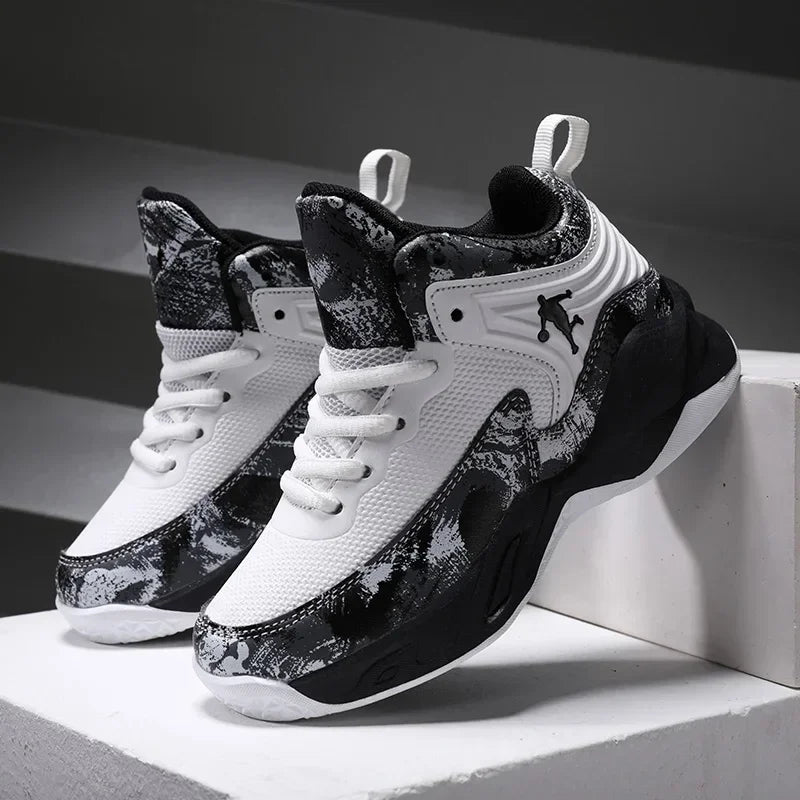 MaiJiaKa Boys Basketball Shoes Leather Sneakers for Kids