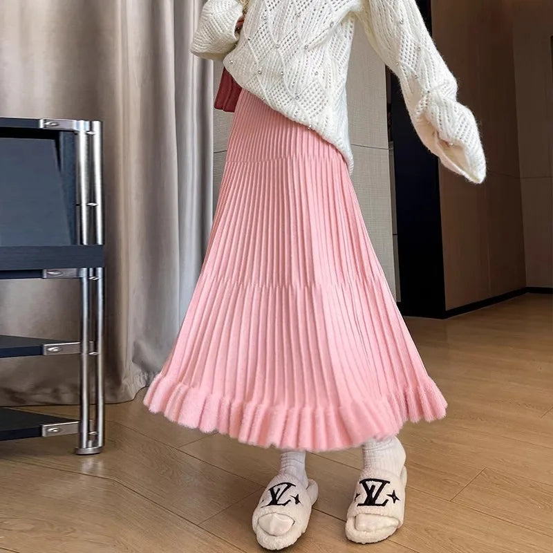 Elegant High Waist A-Line Skirt for Women in Polyester