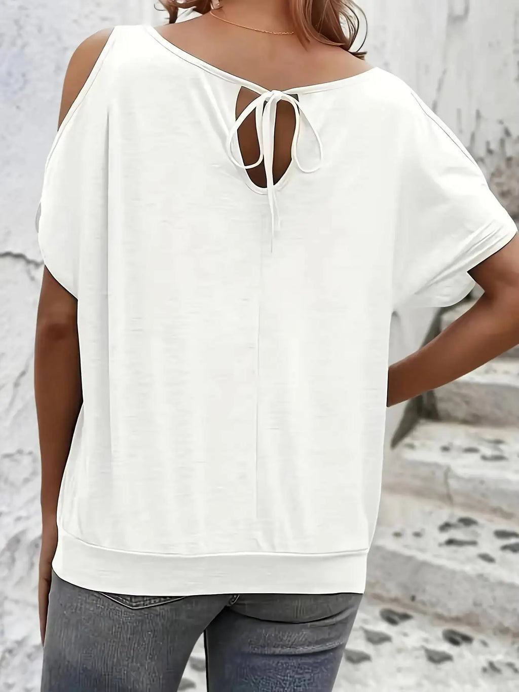Solid White Cold Shoulder Women's Knit Tee for Spring Summer