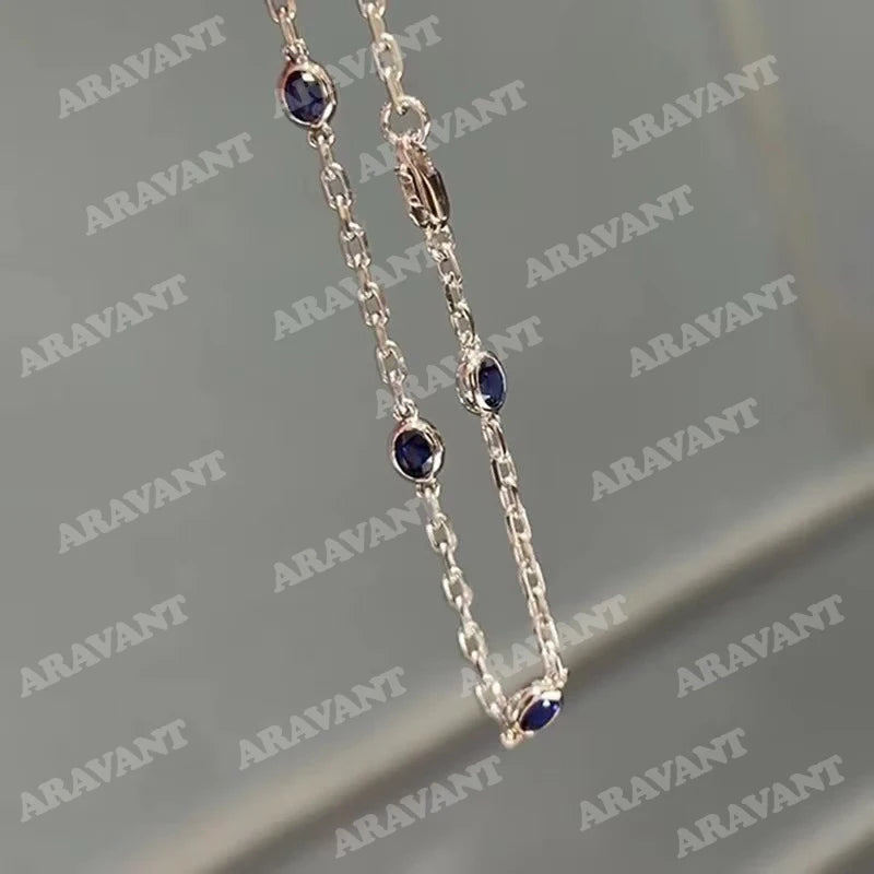 Aravant 925 Silver Round Blue Zircon Chain Bracelet for Women