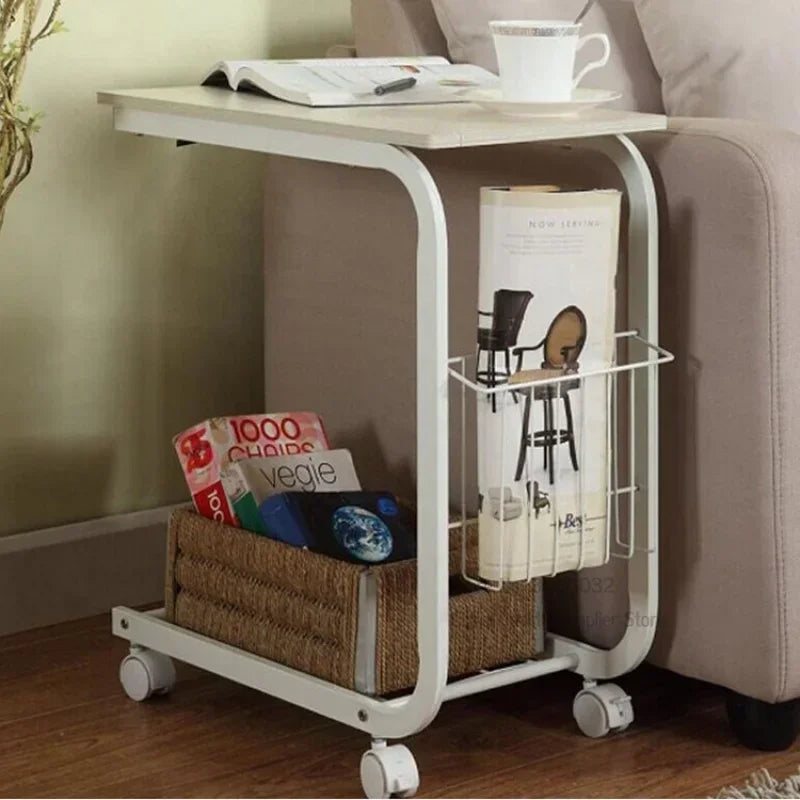 Modern Metal Living Room Table with Wheels and Storage