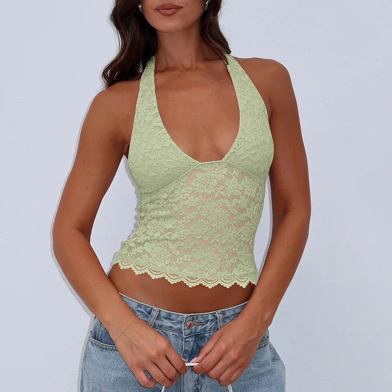 Sexy Lace Backless Halter Tank Top for Women