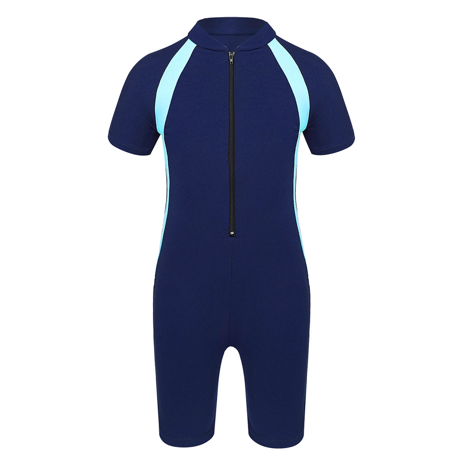 Girls Short Sleeve Wetsuit Swimsuit with Zippered Closure