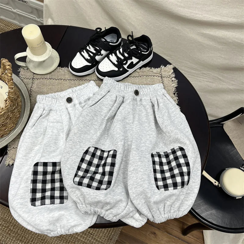 Boys' Casual Harem Pants in Plaid for Autumn Wear
