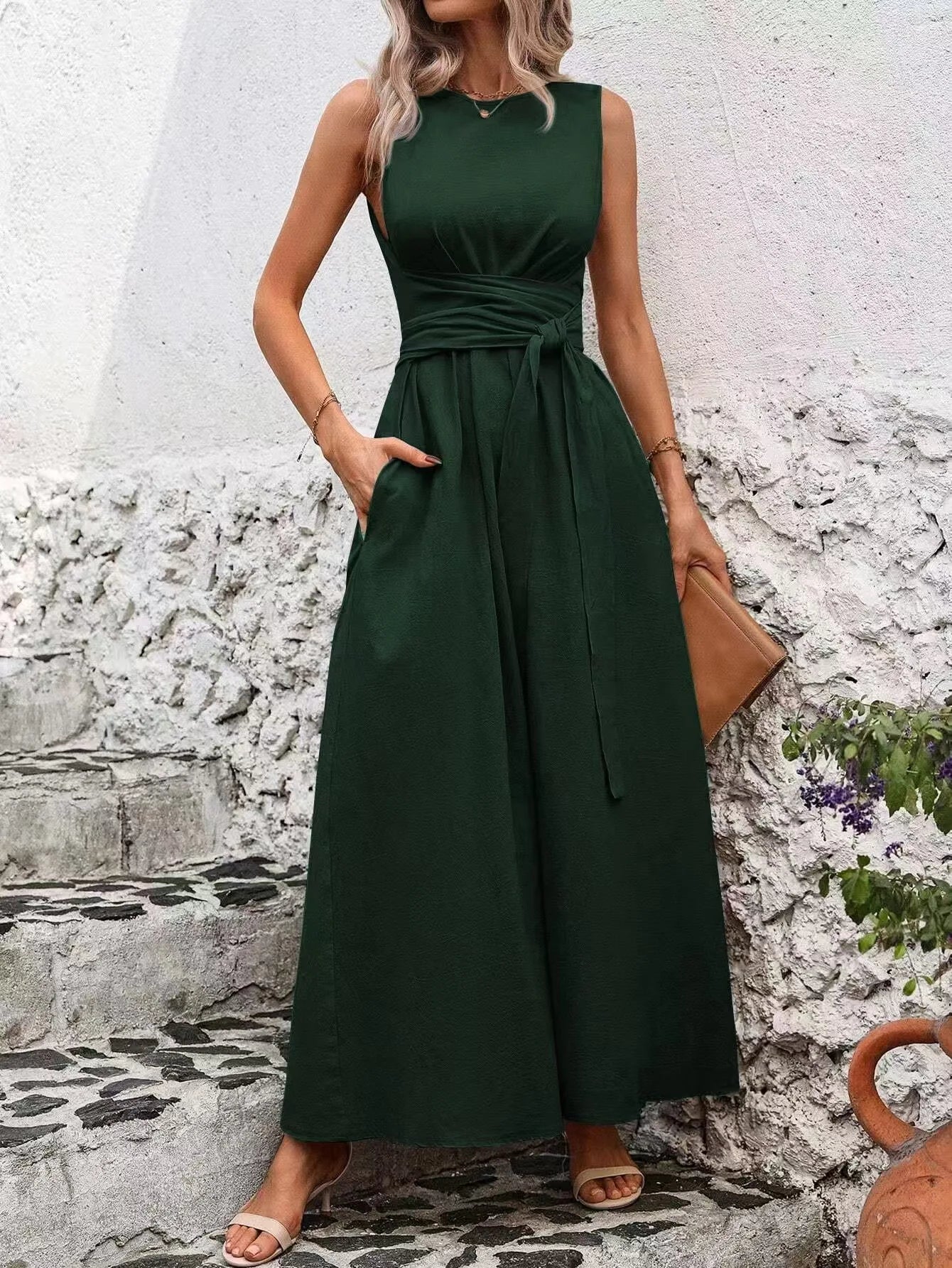 Elegant A-Line Midi Dress for Women in Solid Color