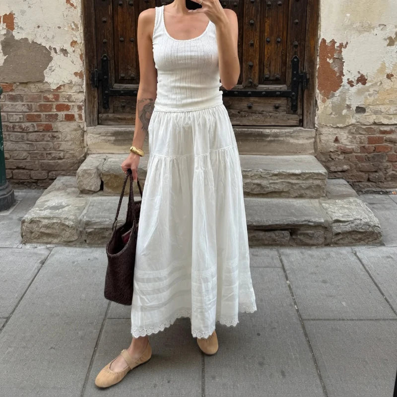 Chic High Waist Vintage A-line Skirt for Women