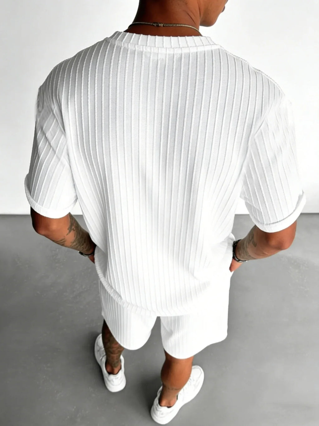 Men's Textured “Never Lose Your Way” Embroidered Detail Two-Piece Casual Set: Short-Sleeve T-Shirt and Shorts