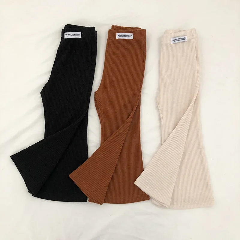 Stylish Girls' Bell Bottom Pants in Solid Color for Summer