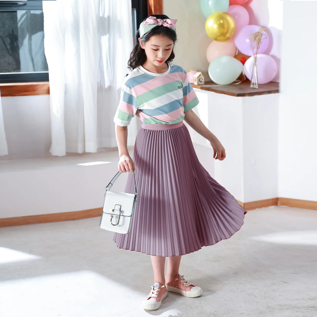 Girls White A-Line Pleated Skirt for Summer School Wear