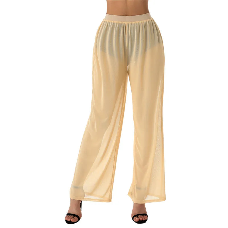 Women High Waist Wide Leg Beach Pants in Polyester