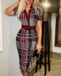 V-neck Geometric Print Slim-fit Dress for Women