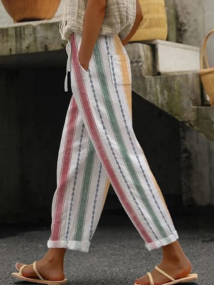 Boho Style Women's Wide Leg Pants in Polyester