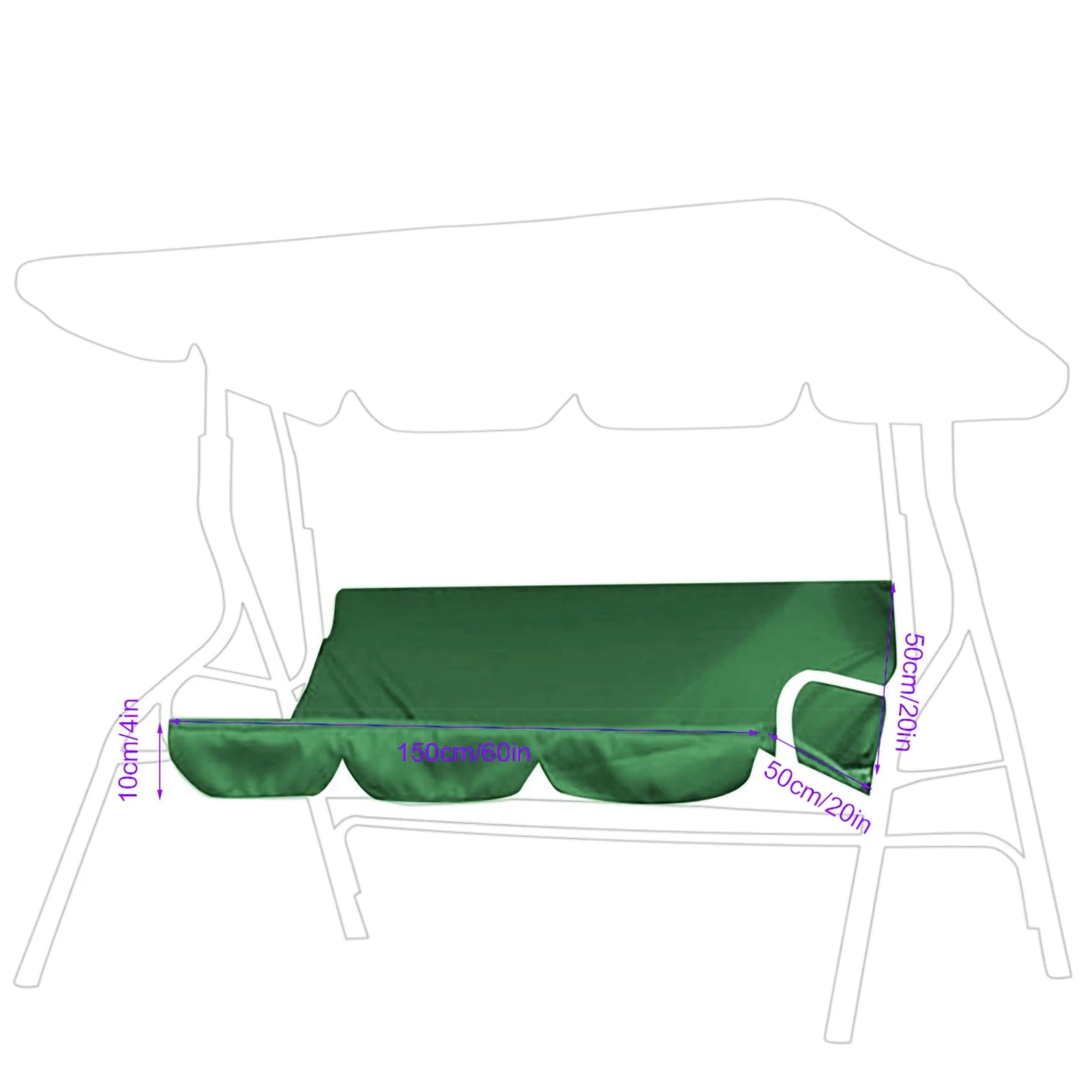 150 x 50 x 10 Outdoor Swing Cushion Cover for Three-Seat Hammock