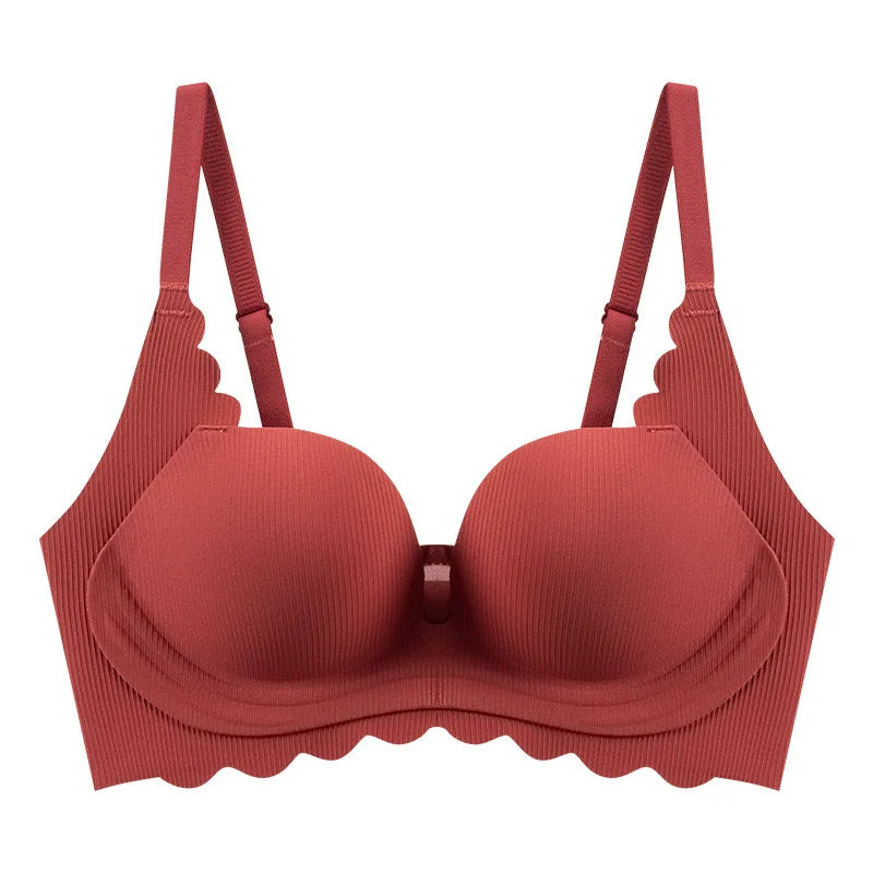 Red Underwear For Women With Small And Flat Chests, Push-up To Make Them Look Bigger, Seamless, Wire-free Bra, Thickened