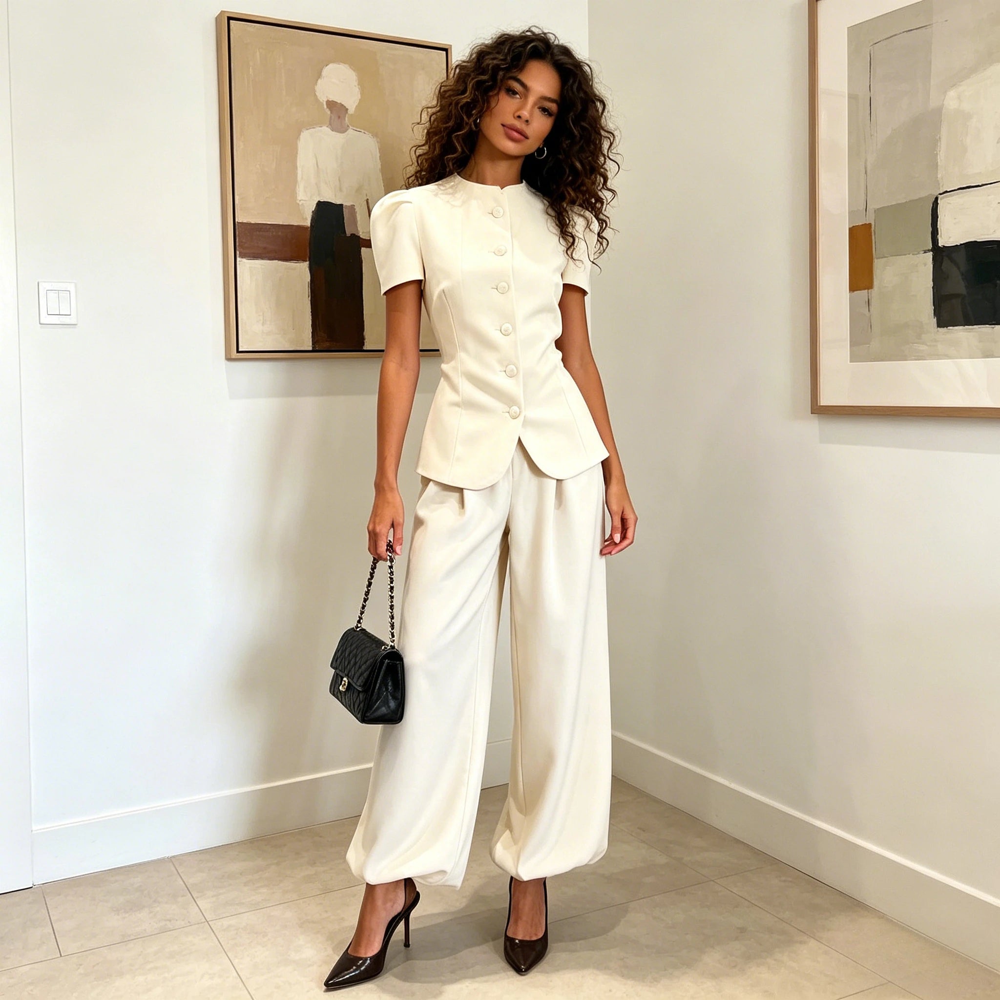 Sophisticated Women Two Piece Pant Set with Wide Leg Trousers