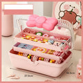 Cute Pink 3 Layer Jewelry Storage Box for Girls Accessories