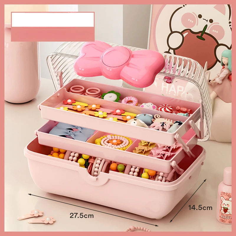 Cute Pink 3 Layer Jewelry Storage Box for Girls Accessories